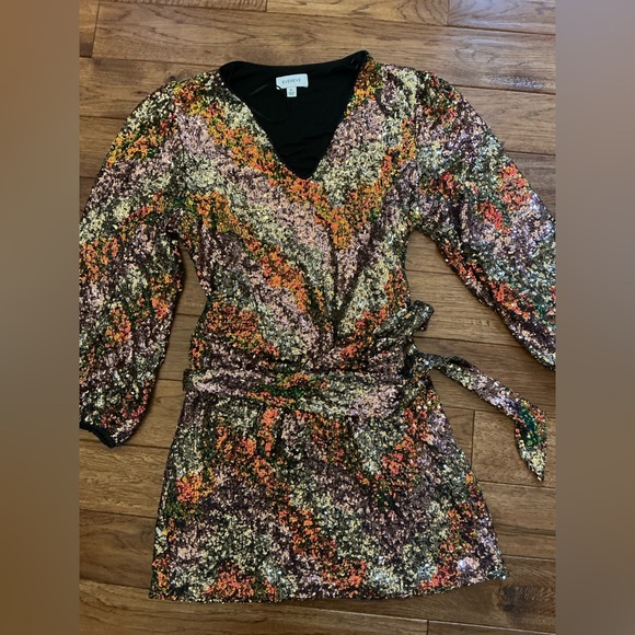 Evereve Multicolor Sequin Tie Waist Dress, Medium - Picture 2 of 8